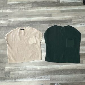 Beige & Green Ribbed Knit Sweater